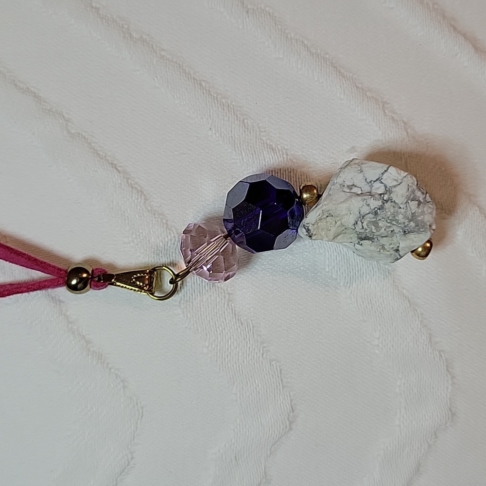 NECKLACE Pink Suede Adjustable CORAL Brand PINK white & blue violet  stones